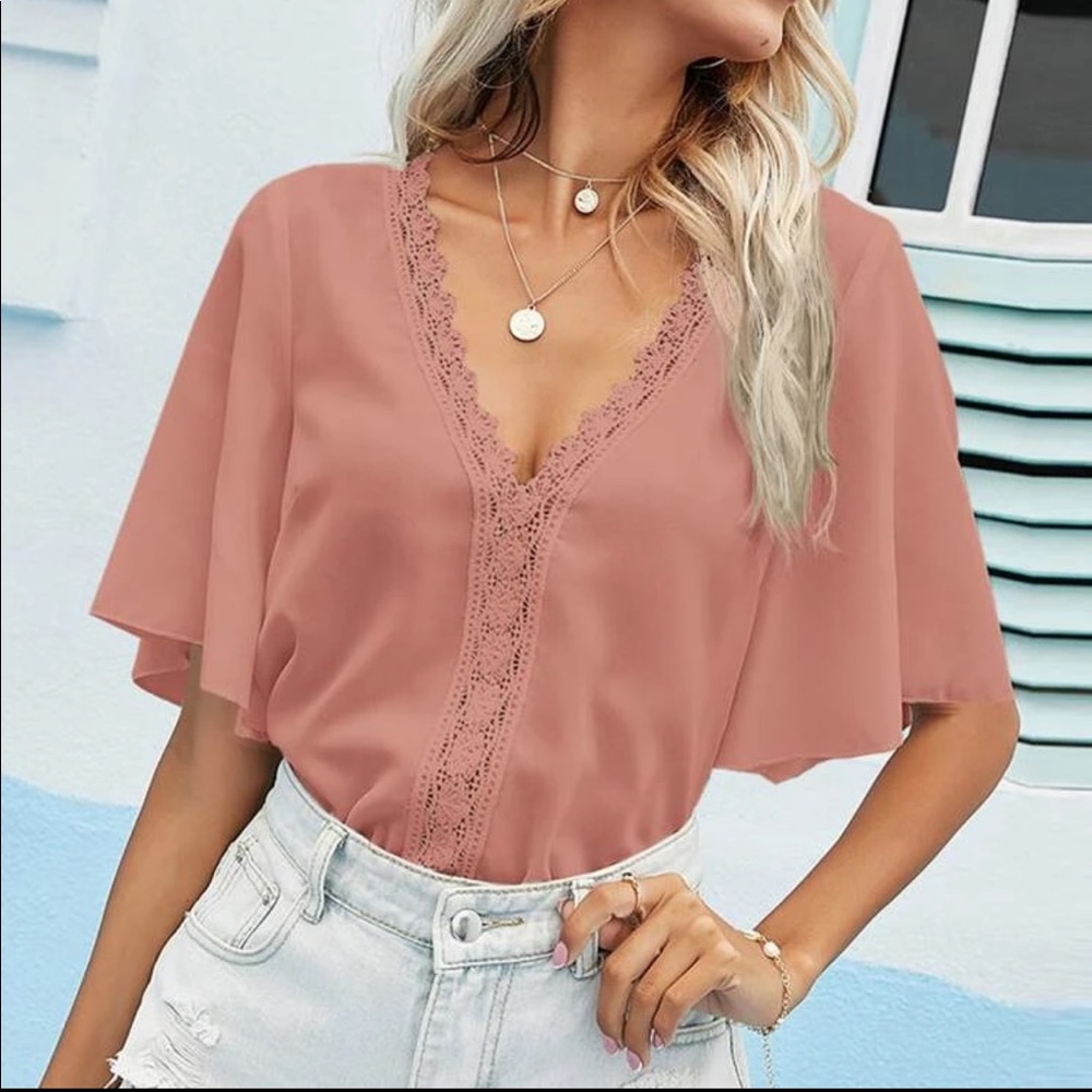 SHEIN Dusty Pink Lace Blouse